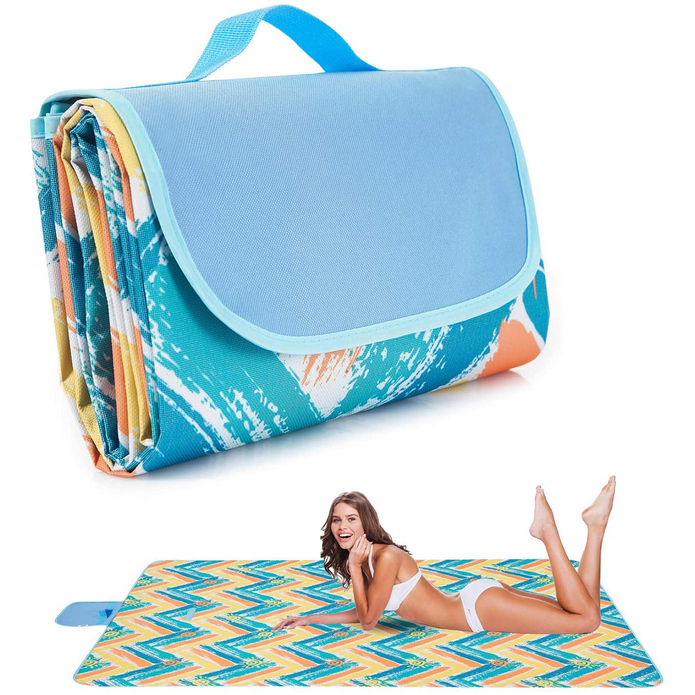 NNEDSZ Blue Stripes Stitching Premium Picnic Mat - Extra Thick & Waterproof Oxford Cloth Camping Blanket - 145x180cm