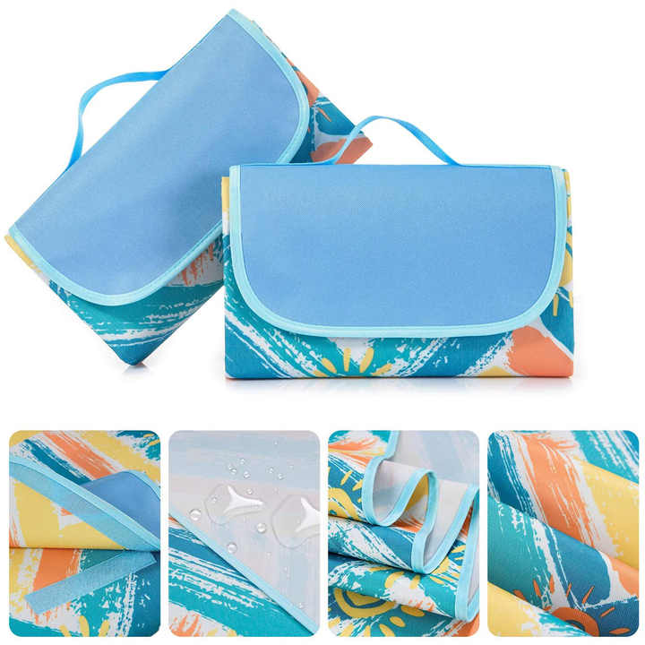 NNEDSZ Blue Stripes Stitching Premium Picnic Mat - Extra Thick & Waterproof Oxford Cloth Camping Blanket - 145x180cm