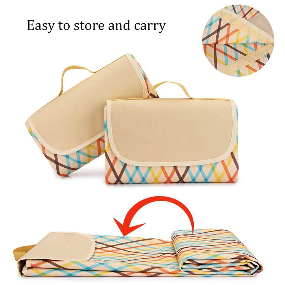 NNEDSZ Blue Stripes Stitching Premium Picnic Mat - Extra Thick & Waterproof Oxford Cloth Camping Blanket - 145x180cm