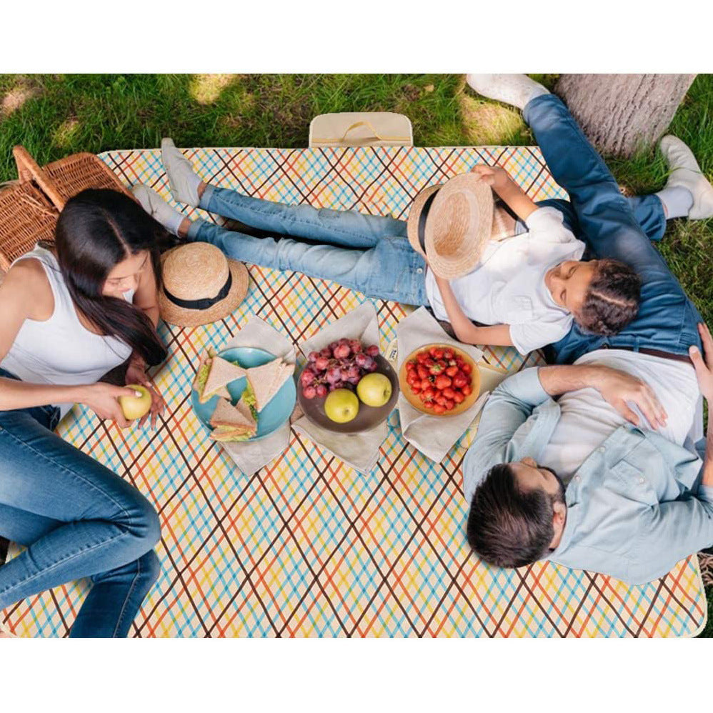 NNEDSZ Blue Stripes Stitching Premium Picnic Mat - Extra Thick & Waterproof Oxford Cloth Camping Blanket - 145x180cm