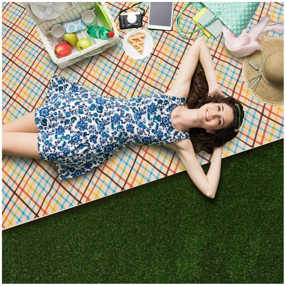 NNEDSZ Blue Stripes Stitching Premium Picnic Mat - Extra Thick & Waterproof Oxford Cloth Camping Blanket - 145x180cm